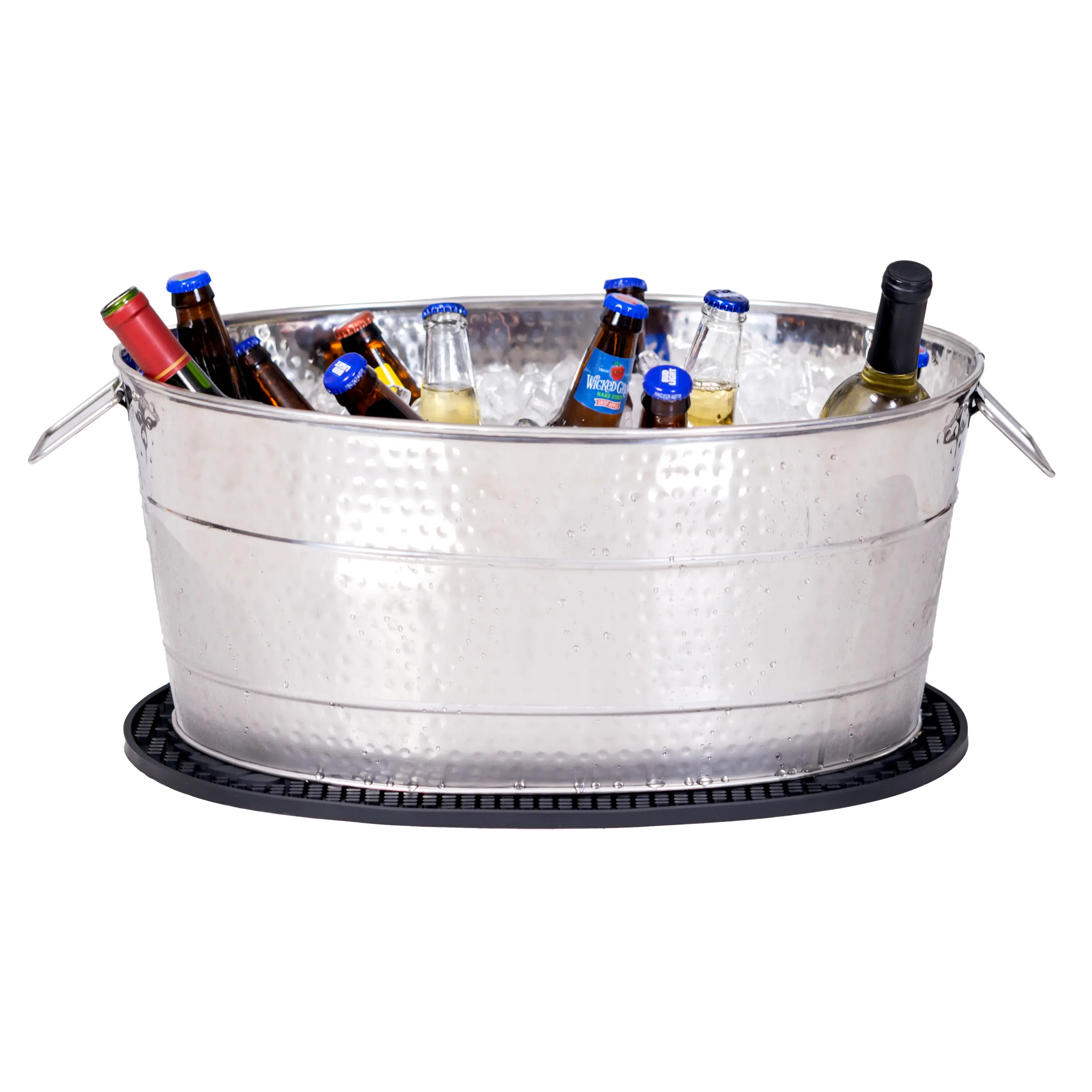 Aspen Metal Tub with Party Mat for Chilling Drinks Stainless Steel | BREKX Beverage Set