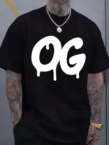 Men’s Plus Size Vintage OG Logo Graphic T-Shirt – Lightweight Short Sleeve Crew Neck, Breathable Big & Tall Casual Shirt for Gym, Travel & Casual Wear – Black/White Retro Print (Ideal Gift for Christmas/Black Friday), PLUS SIZE