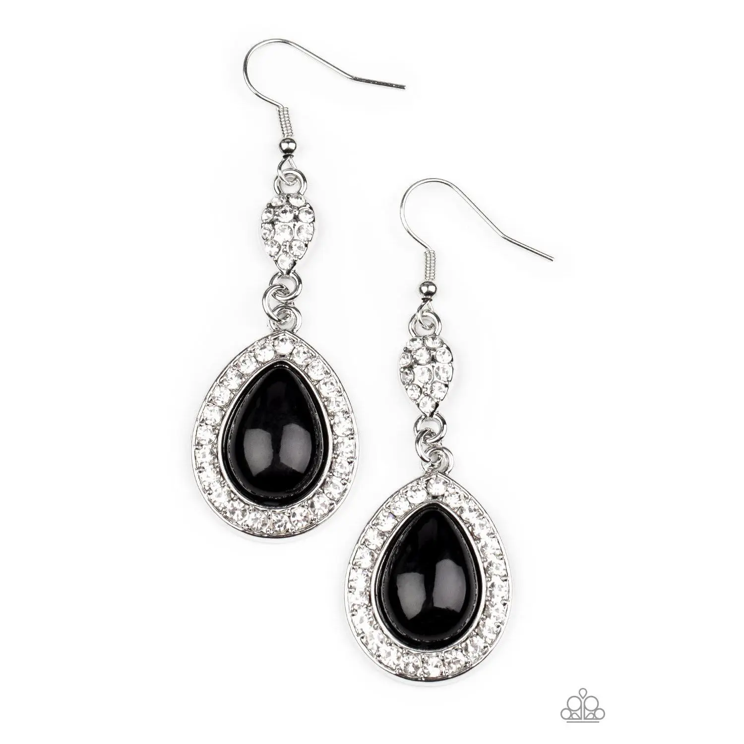 Elite Elegance - Black Bead Rhinestone Silver Earrings - Paparazzi