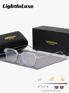 LightInLuxe 1 Piece Unisex Premium Craftsmanship Full Frame Plano Glasses Fashionable And Versatile Style Square Frame Plano Glasses Photochromic Eyewear Casual Eyeglasses