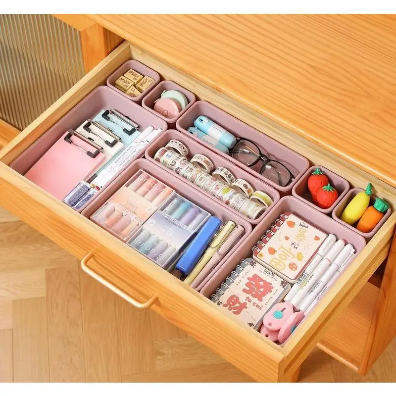 16 PCS Multi-Size Drawer Organizers, Interlocking Plastic Storage Bins, Space-Saving & Stackable Trays for Kitchen, Bathroom, Office, Home Supplies, Rectangle, 3" X 1.8" X 3", Interlockable, Washable, Durable, Set, No, Solid Colors, Boxes, Lightweight, Dr