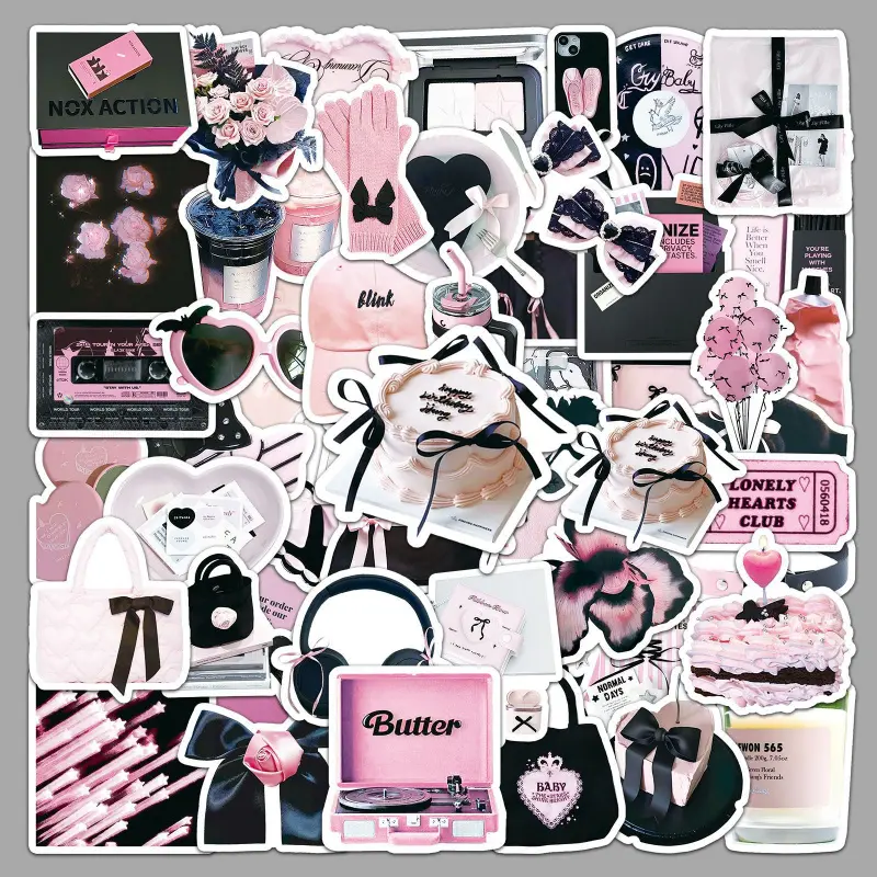 Black Pink Girl Y2k Stickers Fashion Ins Ballet Coquette Aesthetic Sticker Packs Yandere Decal Waterproof Vinyl for Laptop Book Readers Water Bottles Journal Scrapbook Journal 50Pcs Crafting Kit Crafts tiktokshopcreatorpicks, Durable Adhesive Stickers