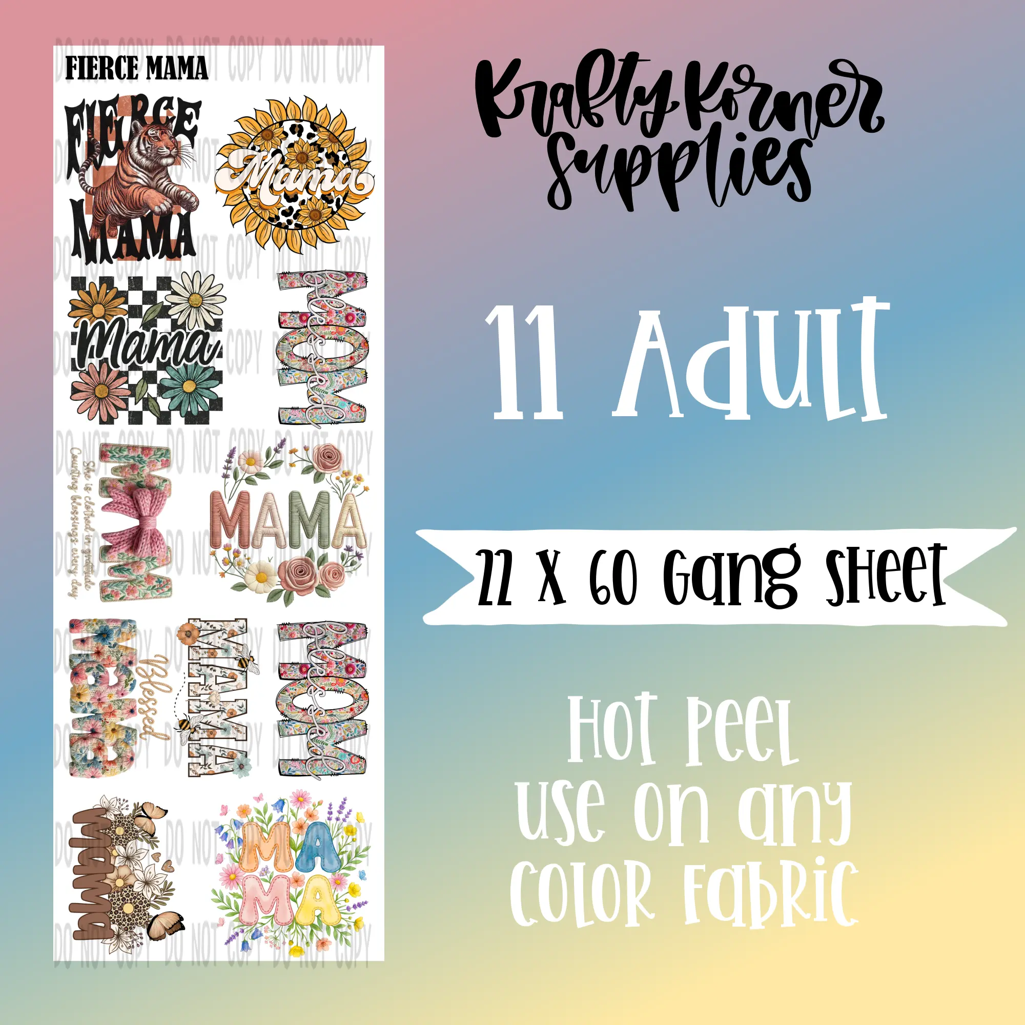 Fierce Mama DTF Transfer Gang Sheet, 22 x 60