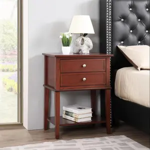Sleek Cherry Nightstand With Storage Shelf – Perfect For Modern Living Rooms & Bedrooms, Easy Assembly & Elegant Design, Convenient Storage Solution for Your Space