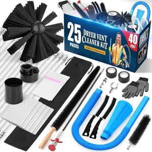 25- Dryer Vent Cleaner Kit Omnidirectional Include 40Feet Dryer Vent Brush Blue Dryer Vacuum Attachment Lint Brush Vacuum&Dryer Adapter