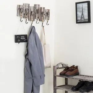 Torched Wood Coat Rack with Hooks
