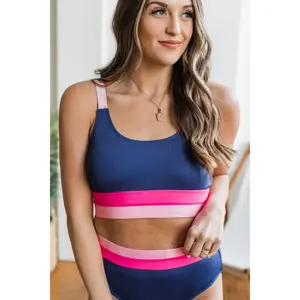 Catching Waves Bikini Swim Top- Navy & Pink Catching Waves Bikini Swim Top- Navy & Pink