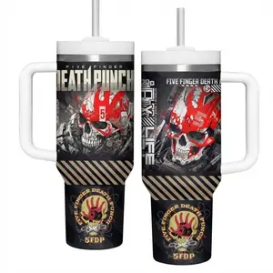 Five Finger Death Punch 40oz Insulated Tumbler – Metal Skull Design with Handle