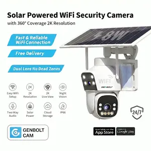 GENBOLT Solar cctv WiFi Security Camera with Spotlight 1080P HD Clear Picture PlR MotionDetection Color Night Vision Waterproof Black Security wireless Camera Dual lenses no dead ends Automatic Tracking wireless deals for you two-way audio Aj19-Wifi outdo