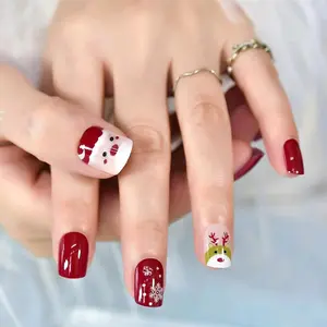 24Pcs Glossy Christmas Decorated French Tip Press On Nails with Bonus Nail Glue