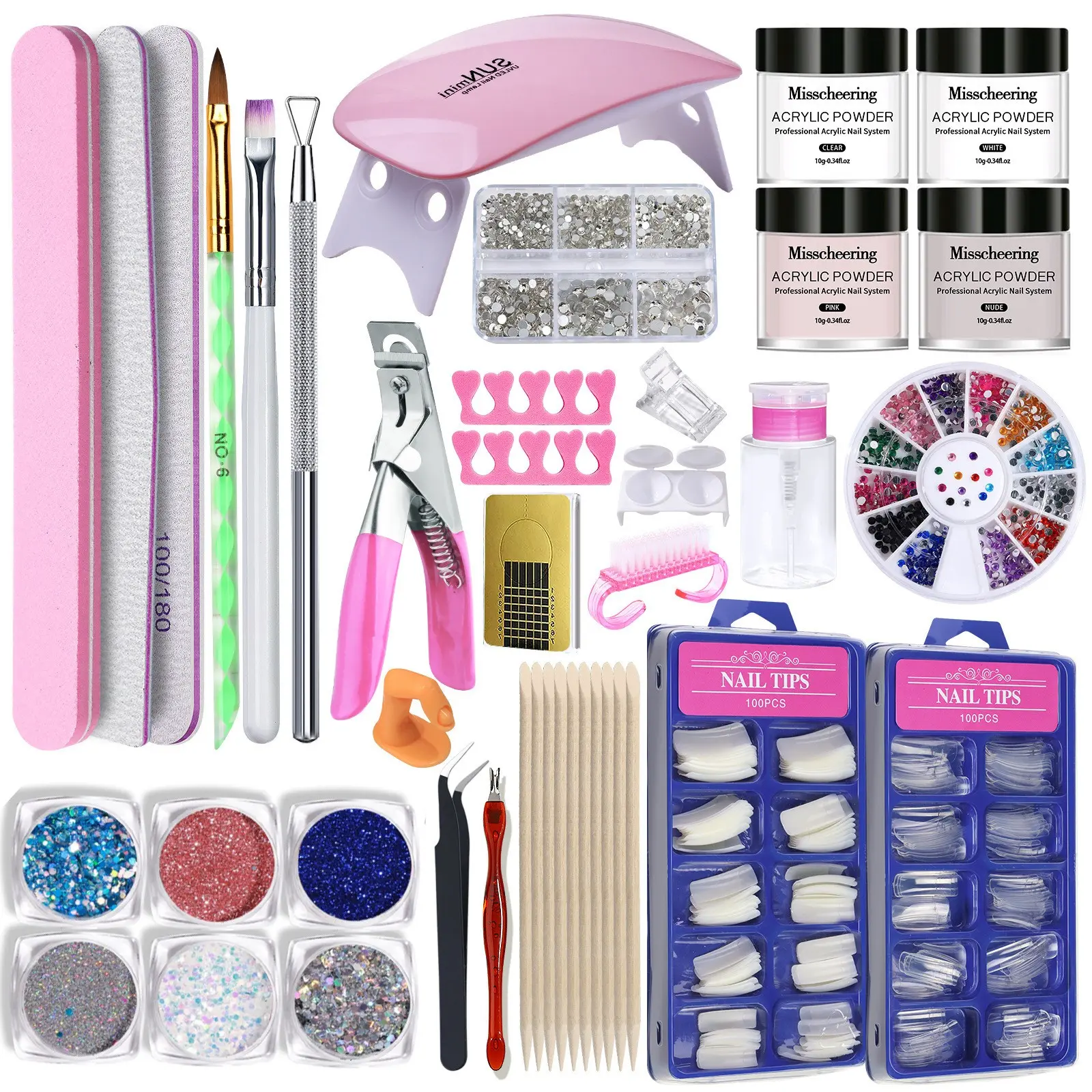 38-piece Full Acrylic Nail Set | Acrylic Powder, Nail Lamp, Extension Gel, Nail Extensions, UV Gel, Nail Drill Machine Set, Essential Set for Beginners and Nail Salons, Nail Art Kits