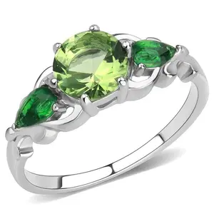 212 MAIN Women's No-Plating Stainless Steel Elegant Fashion Ring, Round Synthetic Glass Peridot Stone, Size 10 Gemstone Jewelry (Elegant Fashion Rings)