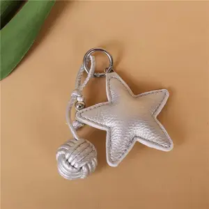 10-Color Textured Leather Star Bag Pendant Keychain Car Keychain Backpack Decoration Stackable Hanging Chain Gift Woven Ball Fashion Bag Charm Pendant For Women Bag Accessory Purse Charm Decoration Gift