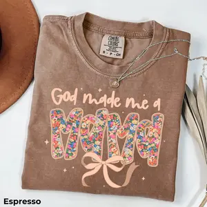 Comfort Colors God Made Me A Mama T-Shirt Christian Moms Stylish Faith - Based Shirt - Soft Cotton Crewneck for Women, Relaxed Fit
