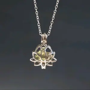 Moldavite Herkimer Silver Necklace, Sacred geometry Lotus birthday gift s925 silver, with certificate of authenticity from Czech Republic. raw Moldavite pendant spiritual accessories raw diamond rocks