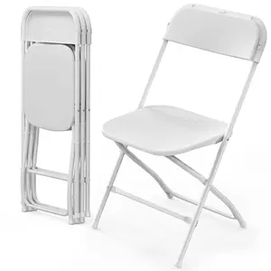 4 Pack White Folding Chairs, Portable Stackable Commercial Foldable Chair,Indoor Outdoor Plastic Folding Chair for Events/Office/Home/Wedding/Party, 400lbs Capacity