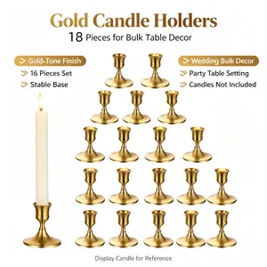 18-Piece Brass and Matte Black Metal Taper Candle Holders, Elegant Table Centerpieces for Wedding, Christmas, Farmhouse Decor (Candles Not Included)