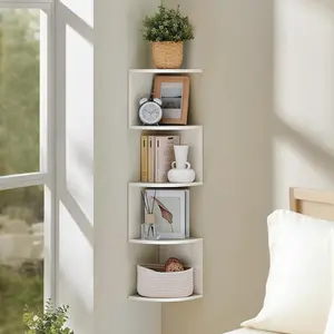 5-Tier Floating Corner Shelf Wall Mount, Heavy Duty Wall Corner Bookshelf, Multi-Purpose Plant Display Shelf for Bedroom Living Room Bathroom Home Office.(White)