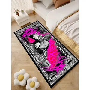 1pc With Humorous Firearms And Dollar Pattern Door Mat/Carpet - Non Slip, Machine Washable, Suitable For Kitchen, Laundry Room, Bedroom, Bathroom -Dollar Pattern Carpet, Non Slip, Washable, Polyester Carpet/Door Mat,