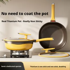 Titanium Alloy Deep Frying Pan Square Two-tone Non-stick Oil-free Frying Pan Household Flat-bottomed Frying Pan Titanium Alloy Rock Cast Gift Pan
