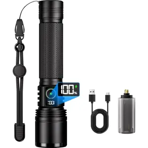 Rechargeable LED Flashlight 2500 High Lumens,Super Bright Dual Power Flashlights with Zoomable & LCD Display & 5 Light Mode & IPX-6 ,  Flash Light for , , Camping