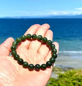 Natural Crystal Beaded Bracelet, 8mm Round Bead Green nephrite jade Crystal Stretchy Bracelet for Stacking Women Men Bracelet, Gift for Her him
