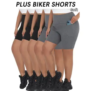 5 Pack Plus Size High Waisted Biker Shorts For Women With Pockets, Super Soft Tummy Control No See Through Workout Running Yoga Athletic Shorts