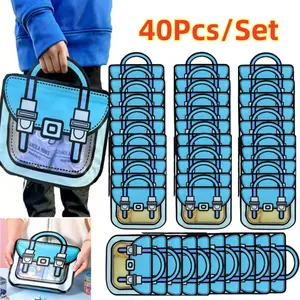 40Pcs/Set Cartoon Backpack Goodie Bags,Clear Gift Candy Bags with Handle,Small Plastic Ziplock Seal Bags,Smell Proof Resealable Pouch for Home Packaging Storage Christmas Party Gifts,Hand Tools Kits