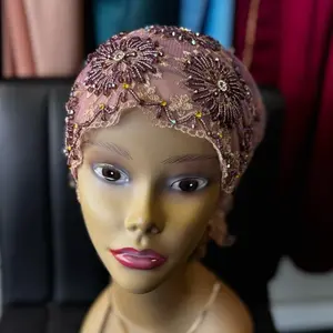 Emirate Beaded Turban Red Floral Embellished Design with Beads and Tassels No Additional Attributes Specified