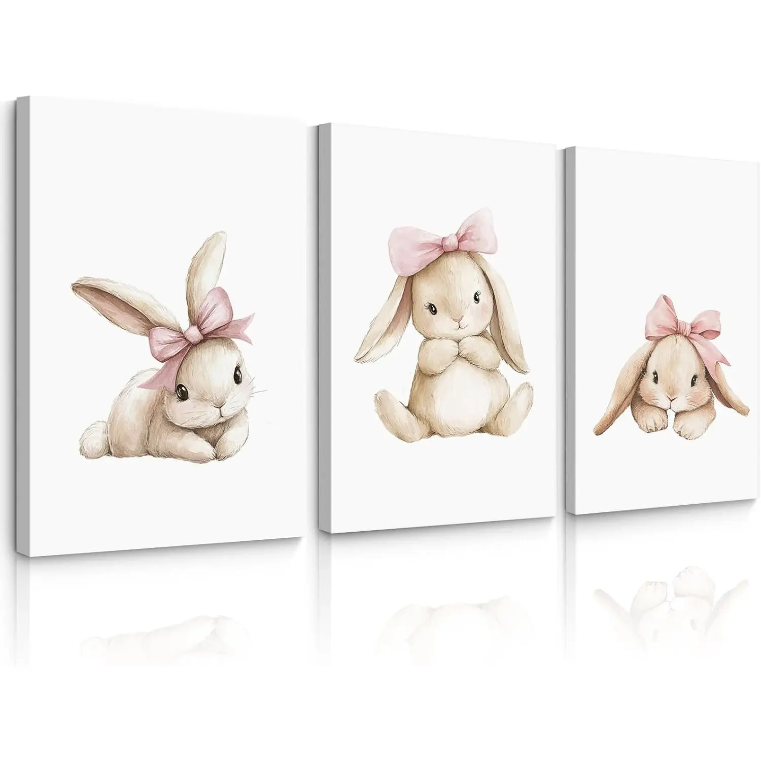 Nursery Bunny Wall Art Decor Baby Girl Room Prints Easter Bunny Canvas Wall Art Decor Pink Baby Girl Nursery Painting Woodland Rabbit Spring Artwork Poster for Bedroom 12x16x3 Inch Wrapped Canvas