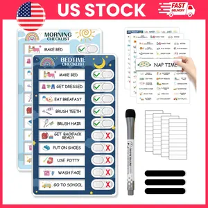 Kids Routine Chart Morning Bedtime, Magnetic Chore Chart for Kids Toddlers, Visual Schedule Board with Slider Checklist, Daily Routine Organizer for ADHD Kids Home School Habit Tracker, Cute Kids Planner Back to School Gift | Morning And afternoon Routine