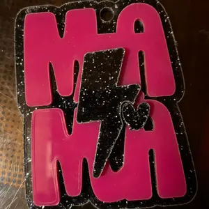 Mama Lightning Bolt Keychain - Pink & Black Glitter Design with Heart Charm - Perfect for Mom Gifts