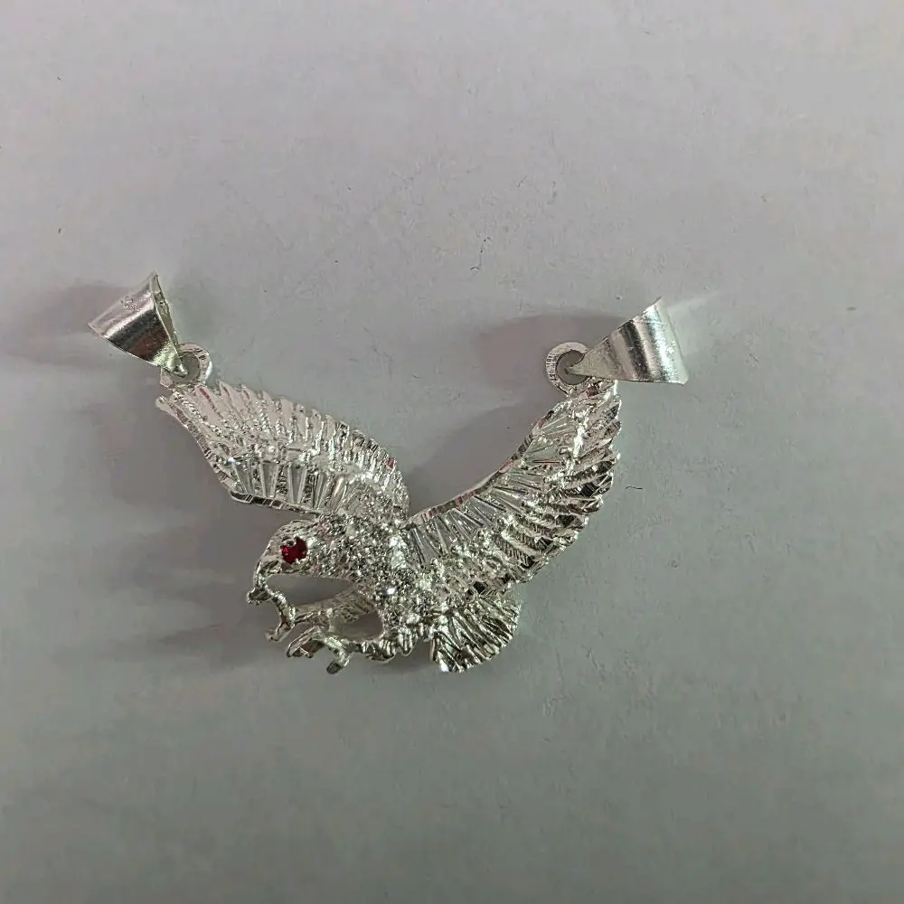 Aguila Pendant - Silver Eagle Design with Red Gemstone Accents for Men and Women