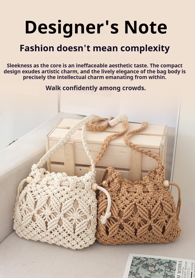 2026 New Summer Korean Style Drawstring Woven Lucky Bag Crossbody Bag Women's Popular Fashionable Versatile Straw Bag