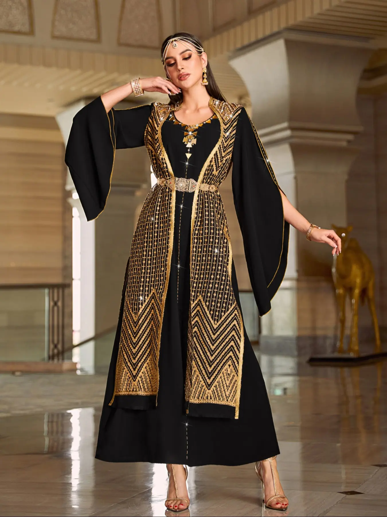 Moroccan dress black-and-gold - TikTok Shop