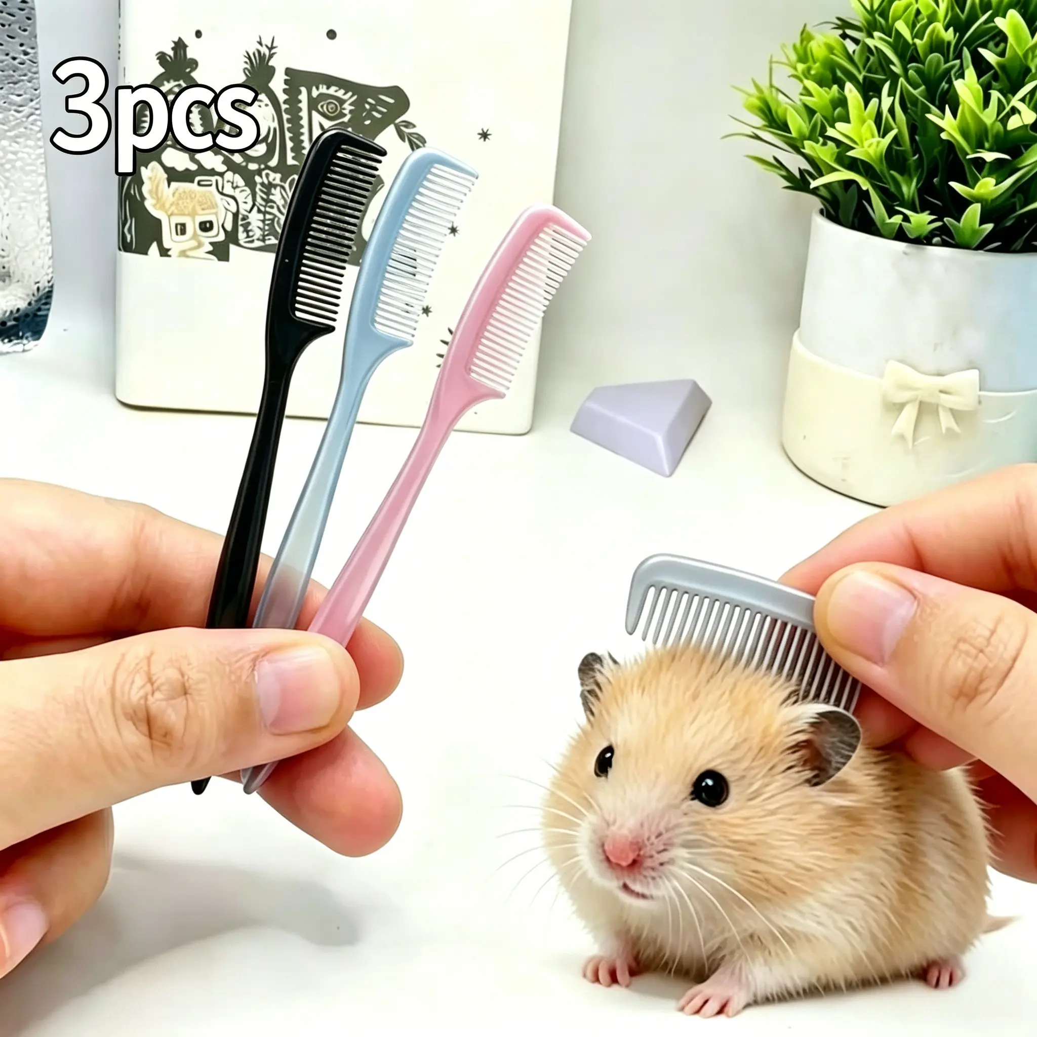 3-Piece Mini Pet Grooming Brush Set, Compact Plastic Comb, Soft Anti-Tangle, Ideal for Hamsters, Guinea Pigs, Rabbits, Ferrets