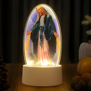 Saint Mary Night Light LED Table Lamp, Colorful Design Christian Decorative Lamp, Ideal Religious Gift for Home and Bedroom