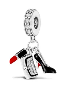 Rhinestone Decor High Heel & Lipstick Design Pendant, Fashionable Pendant for Women & Girls, Trendy All-match & Exquisite Jewelry for Birthday Gift, Rhinestone Charms