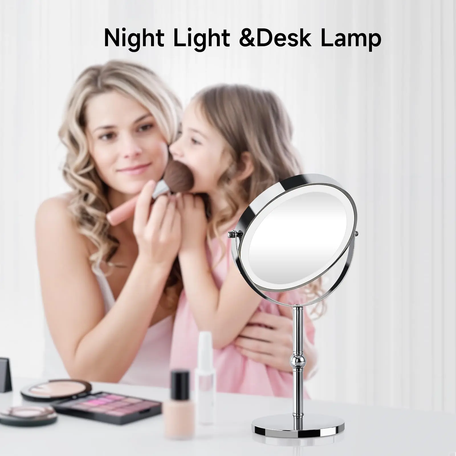 1 Count Makeup Mirror with LED Light,2000mAh Rechargeable Double-Sided Magnifying Vanity Mirror with 1X/10X 360° Rotation Adjustable Brightness, Gifts for Mom, Women,Wife, Girls, Dorm Room Essential Bathroom Vanity Magnified Cosmetic Mirror