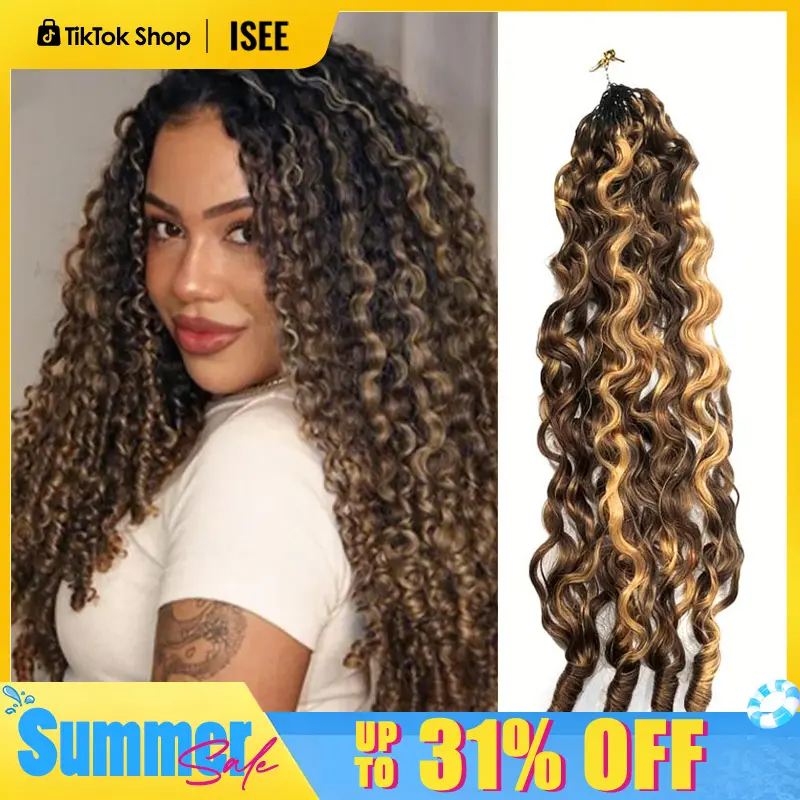 ISEE HAIR Burmese Curly Crochet Hair Human Hair Extensions Highlight Brown / Natural Black / #4 Chocolate Brown–Pre-Separated Miracle Knots 50g/Pack Boho Knotless Braids,Summer Braids ,Vacation Hair Beach Essentials#SummerWins #DealsForYouDays campingesse