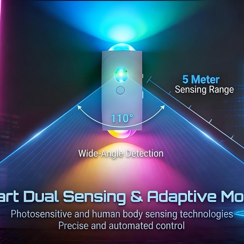 Rechargeable Motion Sensor Night Light, Magnetic RGB Color Changing LED Ambient Lighting, Mini Battery Powered Indoor Wall Lamp for Hallway, Stairs, Bathroom & Kids Room (USB-C)