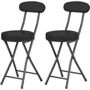 Cushioned Padded Folding Stools, Folding Bar Stool with Backrest, 220lb Capacity, 19 Inch Collapsible Round Portable Foldable Chair for Outdoor Indoor Kitchen Camping Fishing (Black, 2 Pack)