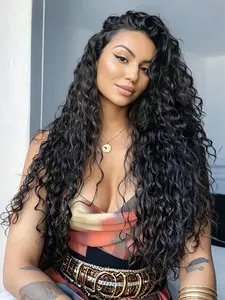 Black Deep Wave Lace Front Wig, Long Curly Black 13x4 Lace Front Synthetic Wig, Natural Hairline, Loose Big Curly Synthetic Lace Front Wig, Heat Resistant Fiber, Ideal for Daily Wear, Cosplay and Stage Styling, 28 Inch