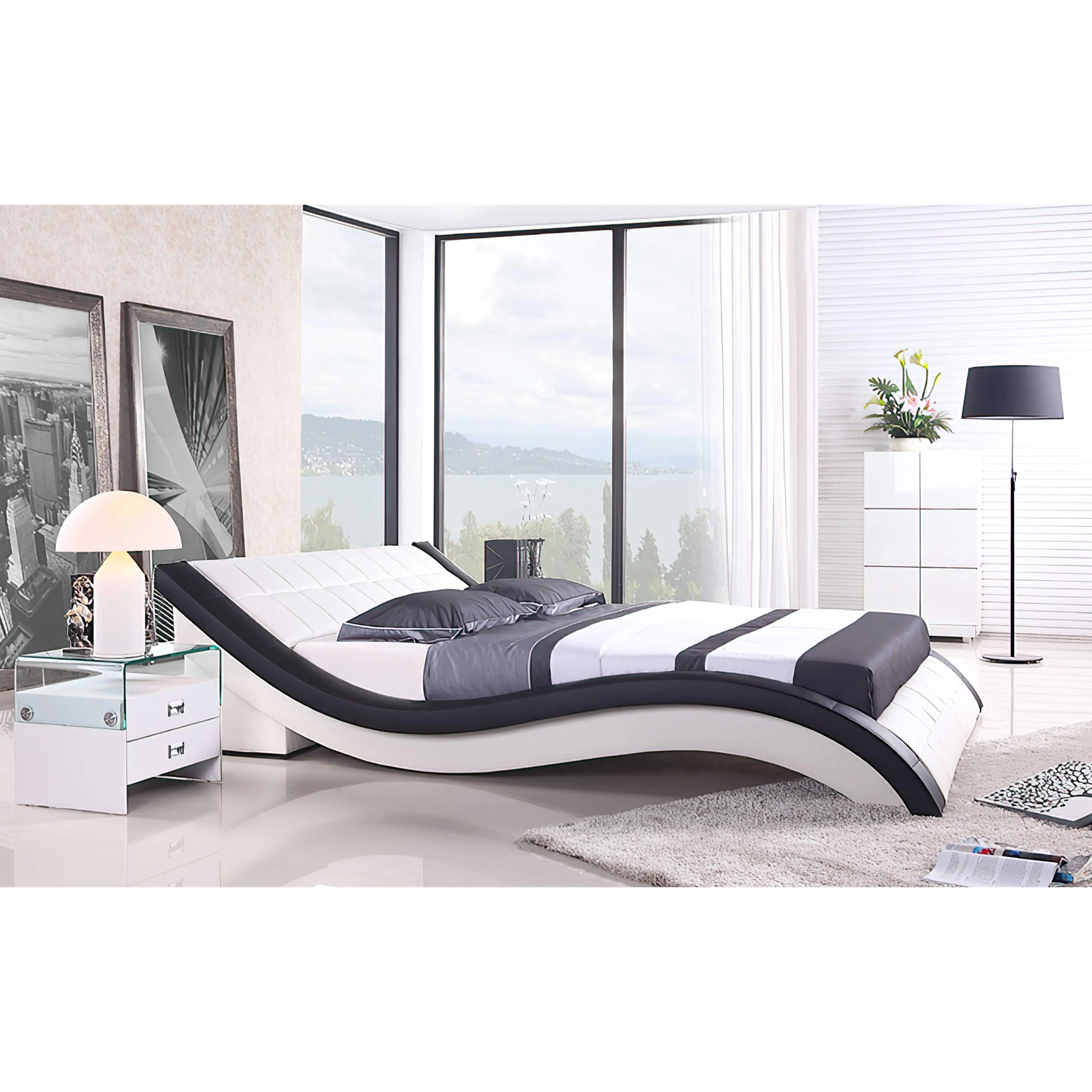 Verdandi Curved Modern Leather Platform Bed