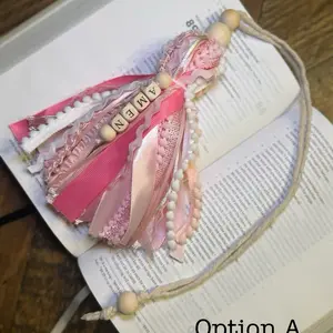 Bible/Book Tassels - Pink and White Beaded Tassels with Beads and Ribbons