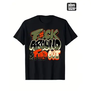 100% Cotton Summer T Shirts Mens Plus Size Graphic T Shirt F K Around Find Out Graffiti Print Heavyweight 100 Cotton Breathable Sweat Absorbent Loose Fit Casual Extended Length Machine Washable Apparel Streetwear Style Durable Print Shirt Plus Size