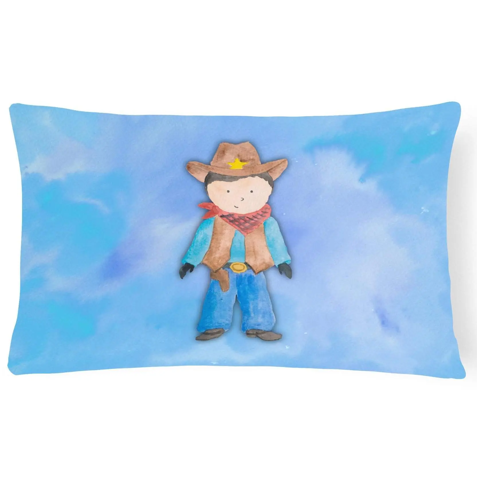 Cowboy Handmade Decorative Pillow, Durable Watercolor Canvas Fabric Cushion with Superior Local Craftsmanship for Porch, Model BB7368PW1216