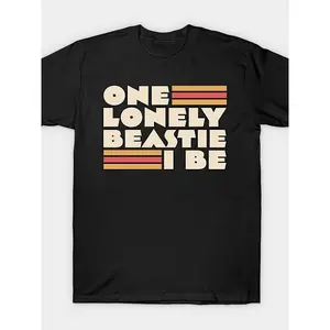 Men's Retro Hip Hop Motorcycle T-Shirt - Beastie Inspired "One Lonely Beastie I Be" Logo Print, 180g Heavyweight Black Crewneck Short Sleeve Tee for Casual Wear & Rap Fans (Machine Washable), Christmas Tshirt Men, Mens Graphic T Shirts, Novelt