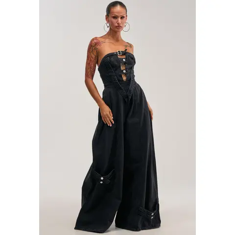 SO YESTERDAY WIDE LEG DENIM JUMPSUIT