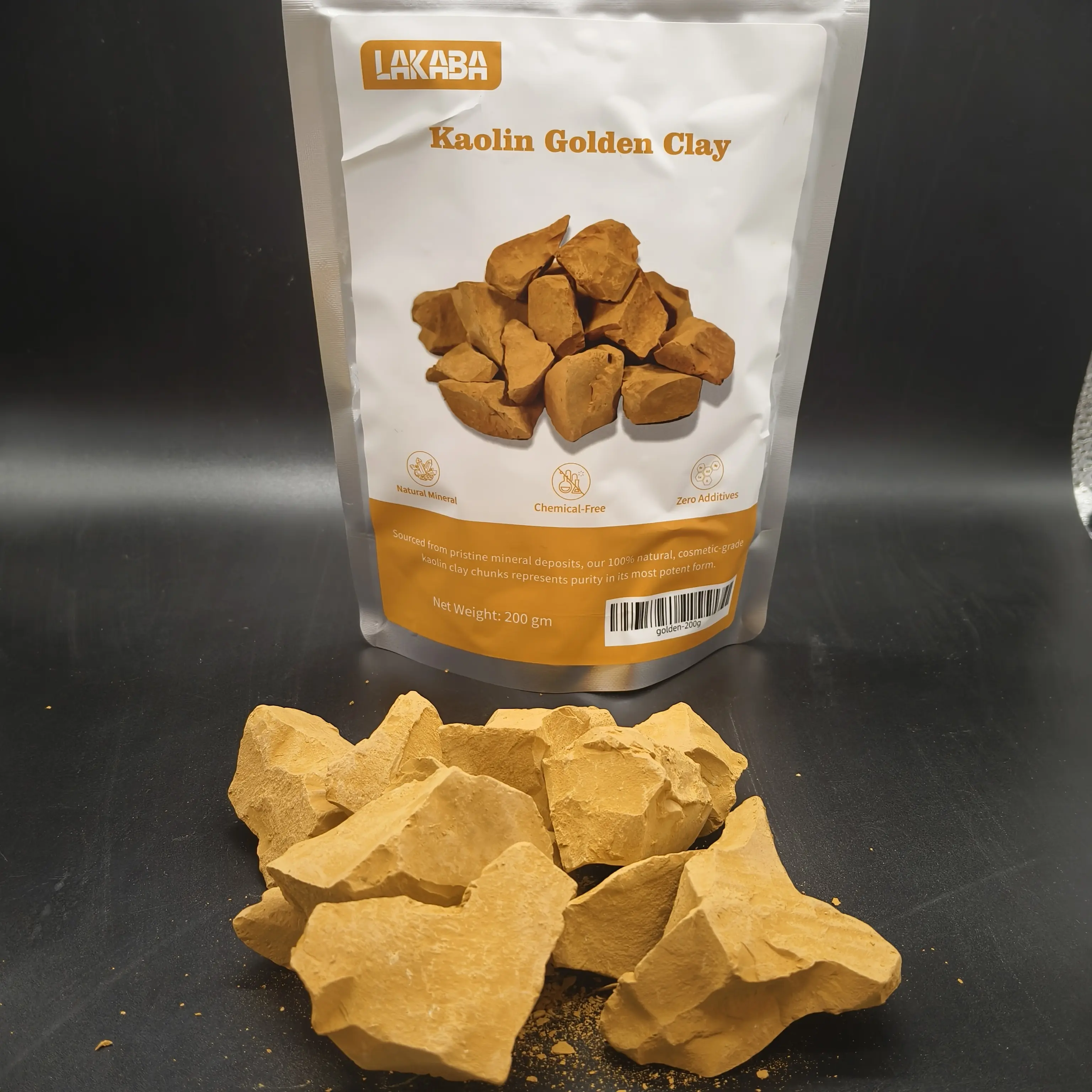 Lakaba 100% Natural Chemical-Free Edible Golden Kaolin Clay Powder - Mineral-Rich, Gentle Unisex Daily Care for Normal & Sensitive Skin, Smoothing, Oil Control, Pore-Cleansing, Radiant Skin Support, Facial Mask Ingredient, Garden Soil Restorer